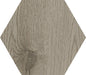 A hexagon ceramic tile, brown with wood grain in color.