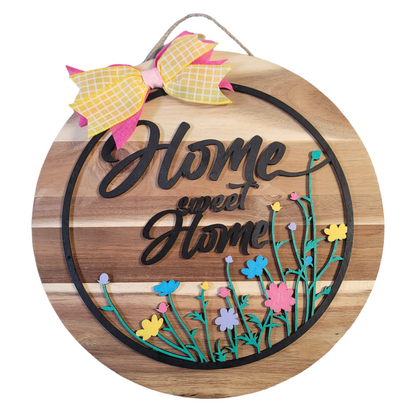 "Home Sweet Home" Round Acacia Wood Sign
