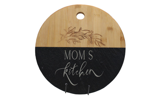 Mom's Kitchen Bamboo & Slate Round Charcuterie Board