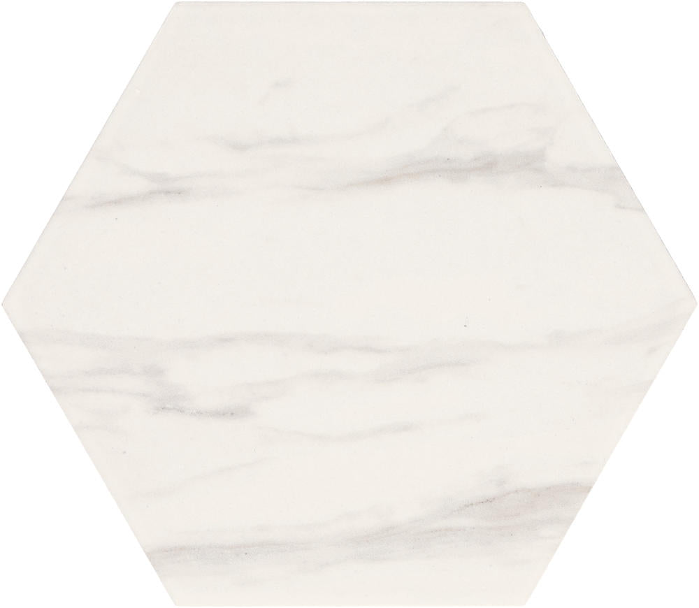 A hexagon ceramic tile, white in color.